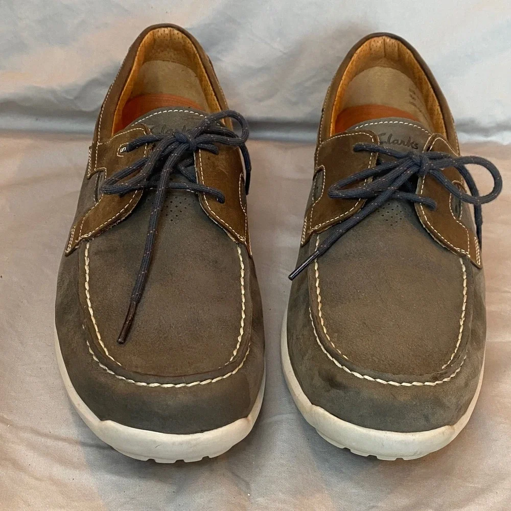 Clarks Unstructured Men's‎ Dark Gray Leather Boat Shoes Loafers Size 11